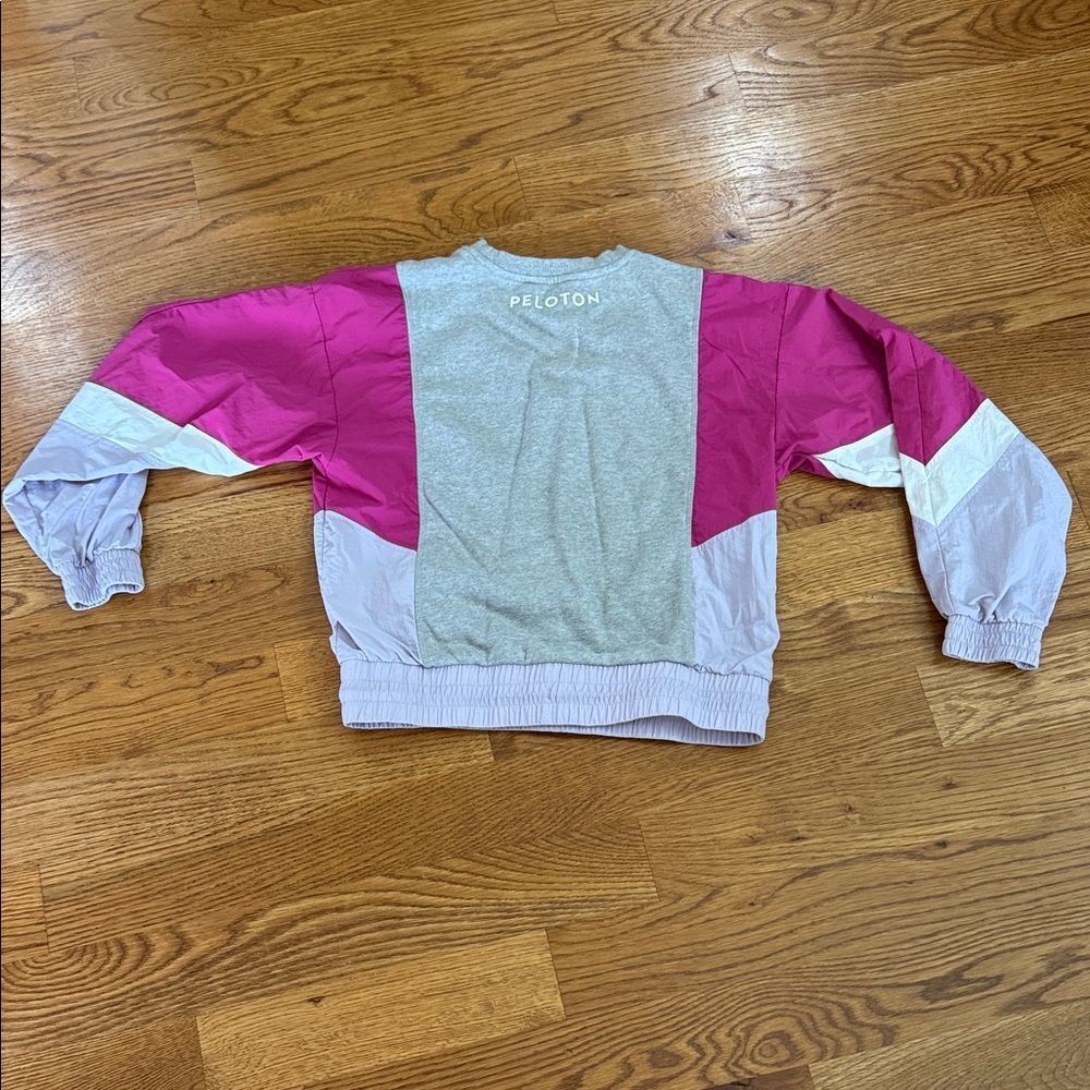 Peloton Fabric-Mix Colorblock Pullover Sweatshirt Gray/Pink Drawcord Hem Size XS - Picture 7 of 8
